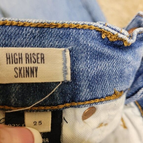 Madewell Distressed High Riser Skinny Cut Edge Jeans Blue Womens Size 25 Denim - Picture 15 of 16